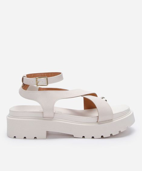 sandália flatform tratorada vizzano off white