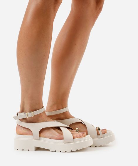 sandália flatform tratorada vizzano off white