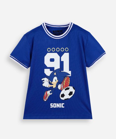 camiseta esportiva infantil manga curta sonic azul