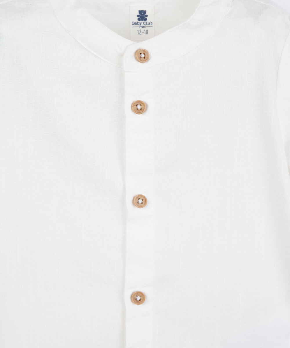 conjunto curto infantil de algodão listrado off white