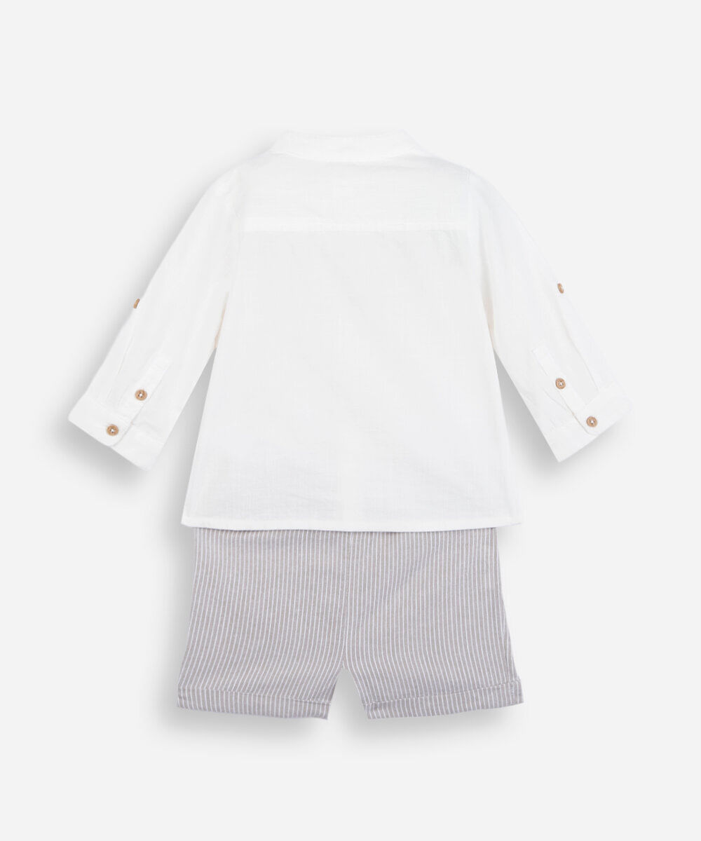 conjunto curto infantil de algodão listrado off white
