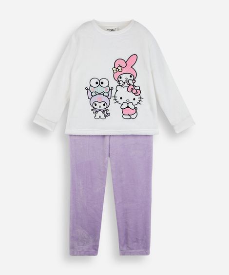 pijama infantil de pelúcia hello kitty e amigos off white