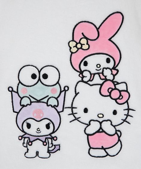 pijama infantil de pelúcia hello kitty e amigos off white