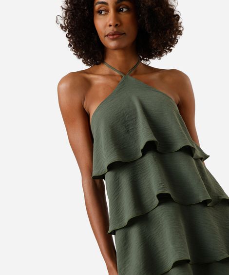 vestido curto feminino frente única com babados verde