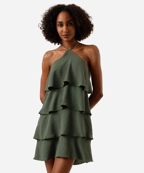 vestido curto feminino frente única com babados verde