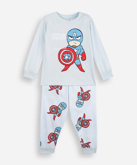 pijama longo infantil de algodão capitão américa azul