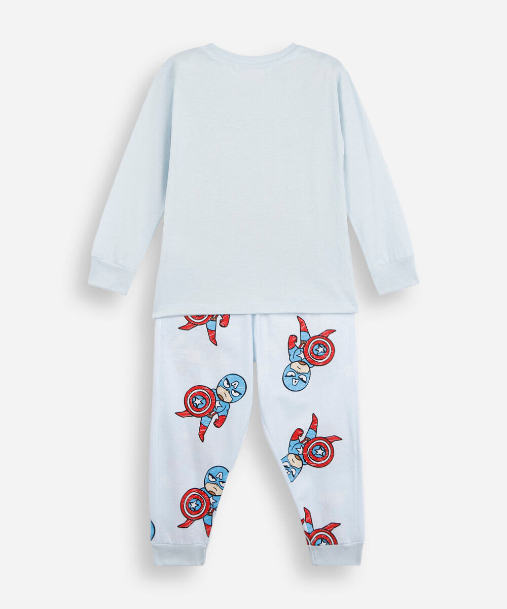 pijama longo infantil de algodão capitão américa azul