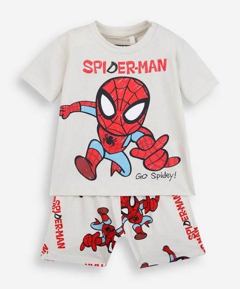 pijama curto infantil de algodão homem aranha bege