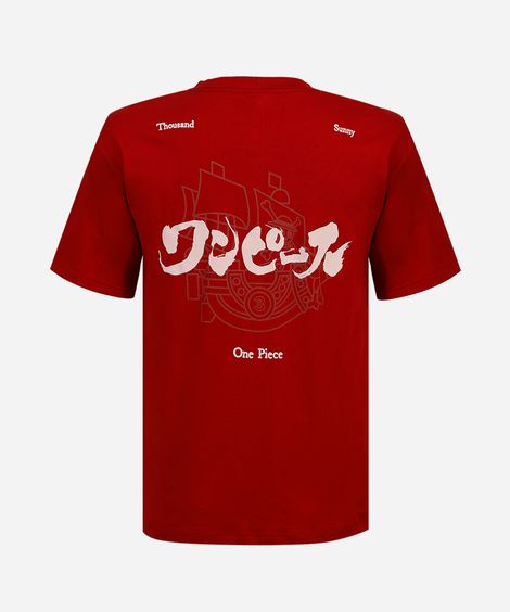 camiseta juvenil de algodão manga curta one piece vermelha