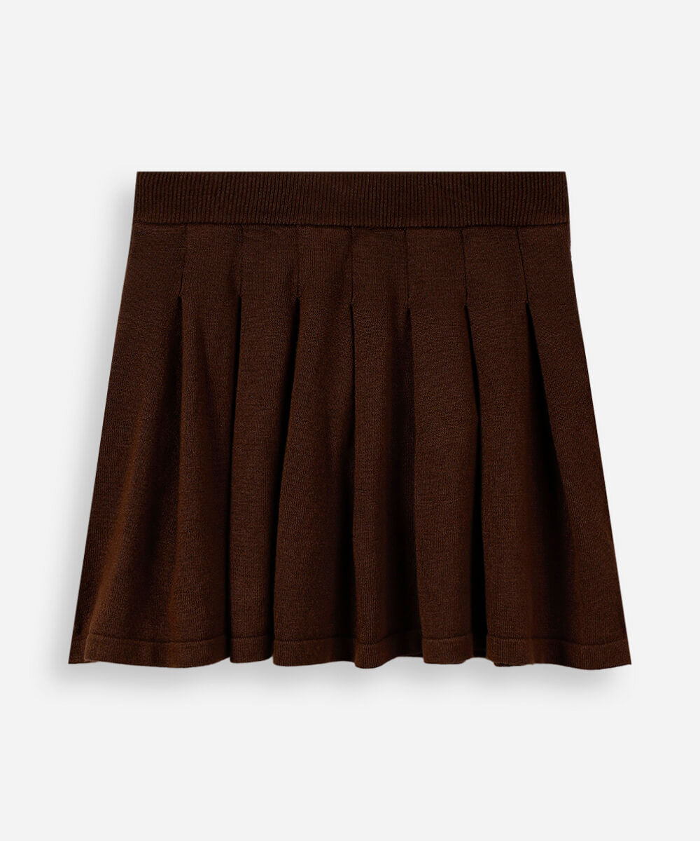 saia infantil em tricot plissada marrom