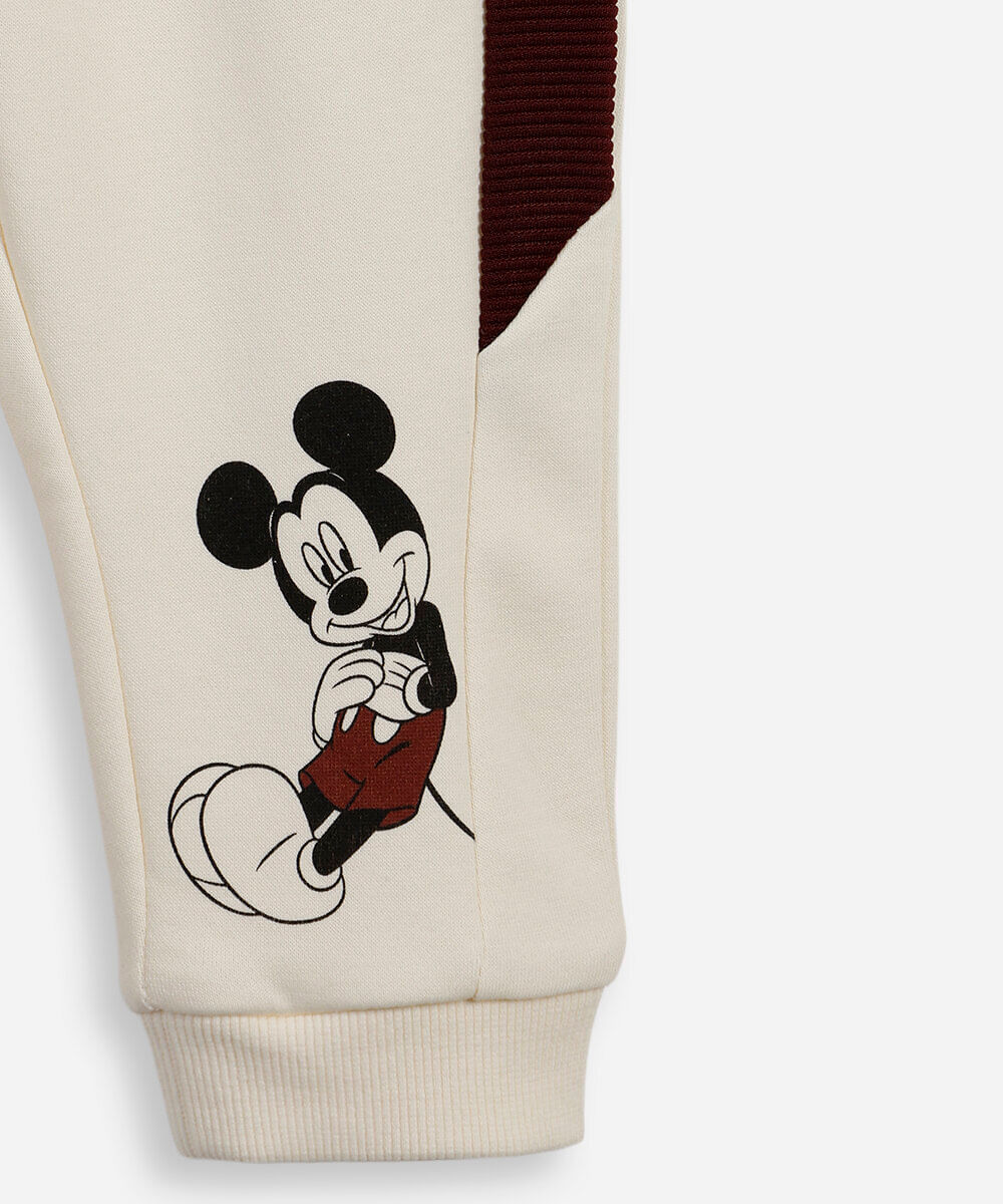 calça jogger infantil de moletom cós com cordão mickey bege