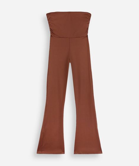 calça flare juvenil de poliamida com franzido marrom