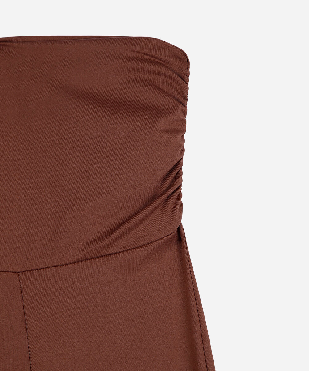 calça flare juvenil de poliamida com franzido marrom