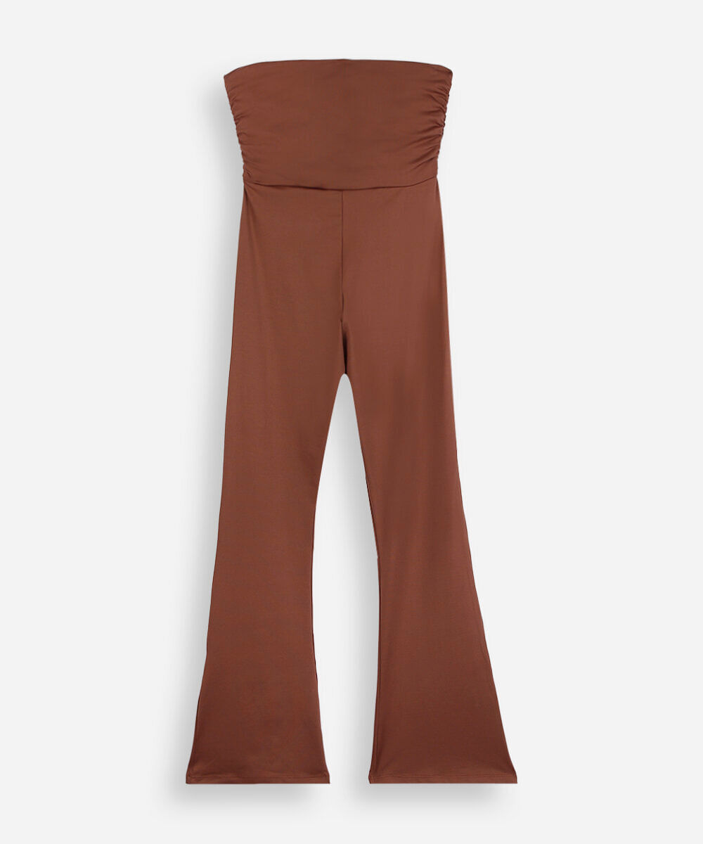 calça flare juvenil de poliamida com franzido marrom