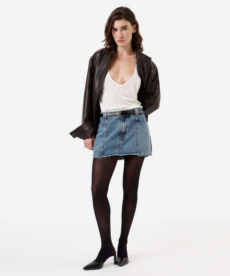 minissaia feminina jeans com barra a fio cintura baixa azul