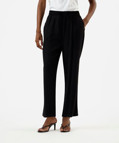 calça básica reta feminina com viscose cós elástico preta