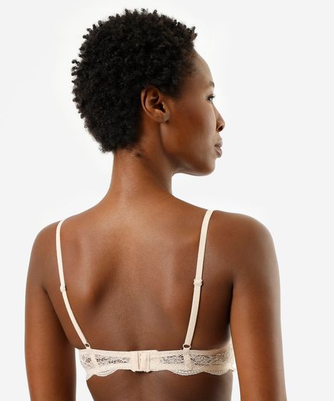 sutiã meia taça feminino de renda floral bege