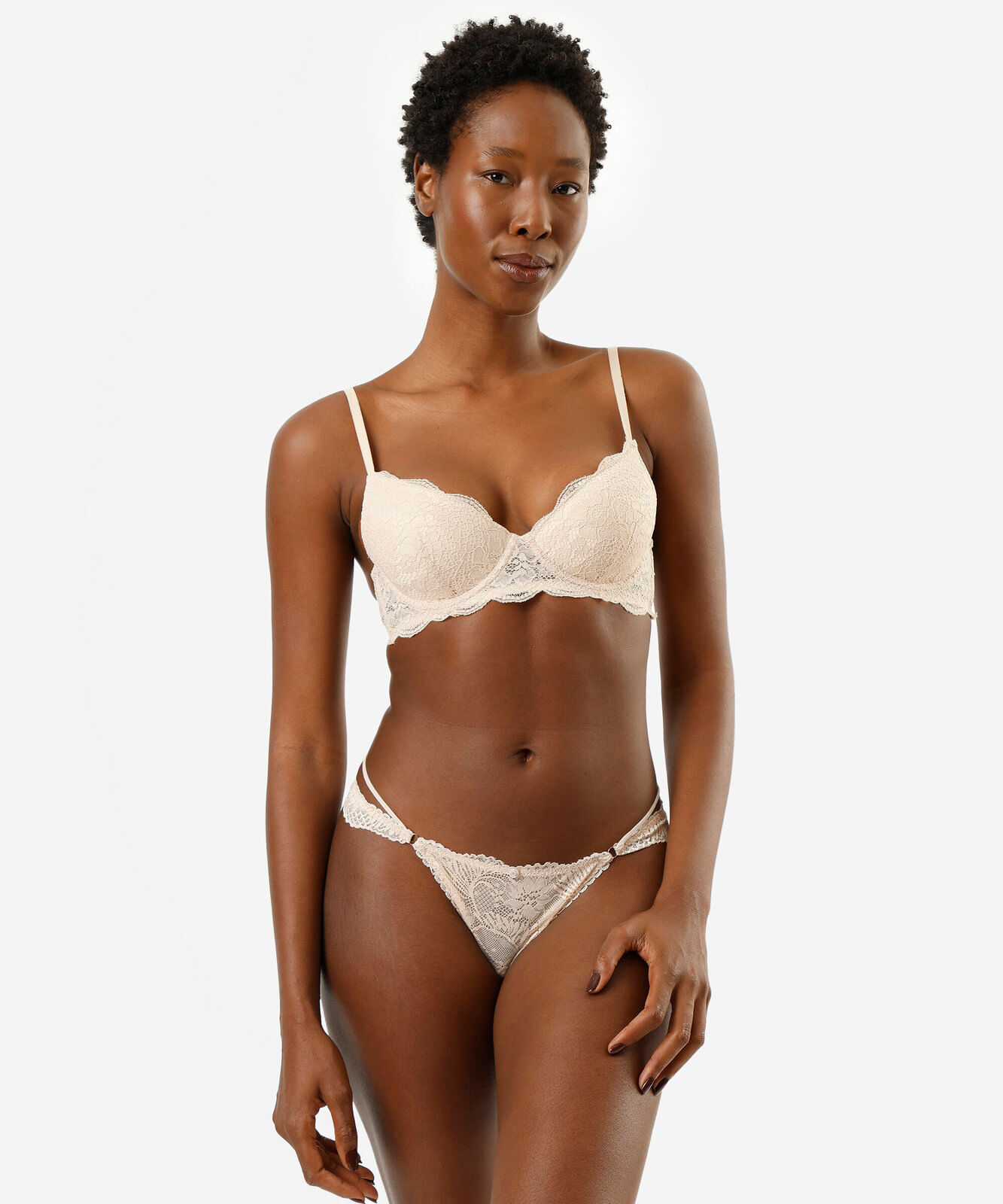 sutiã meia taça feminino de renda floral bege