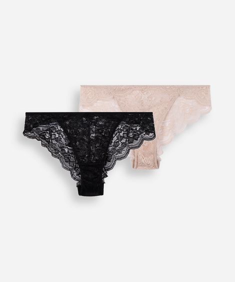 kit de 2 calcinhas biquíni em renda floral colorido