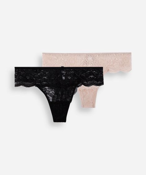 kit de 2 calcinhas feminina fio dental em renda floral colorido
