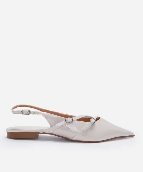 sapatilha slingback bico fino com fivelas off white