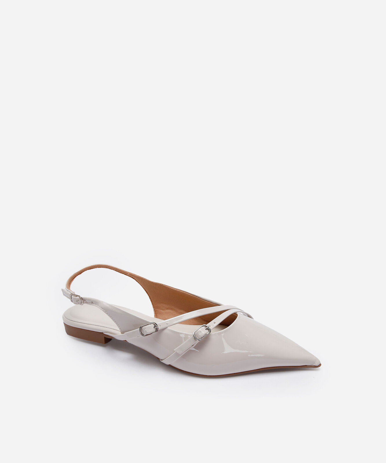 sapatilha slingback bico fino com fivelas off white