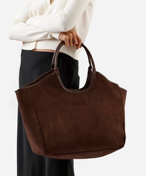 bolsa shopper de suede marrom