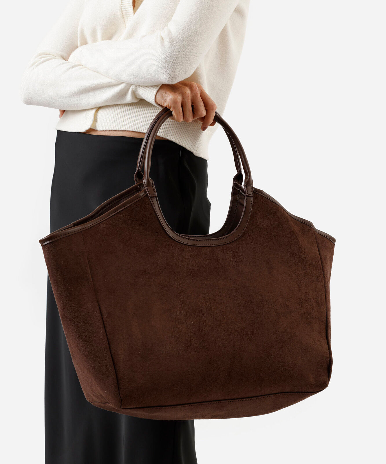 bolsa shopper de suede marrom