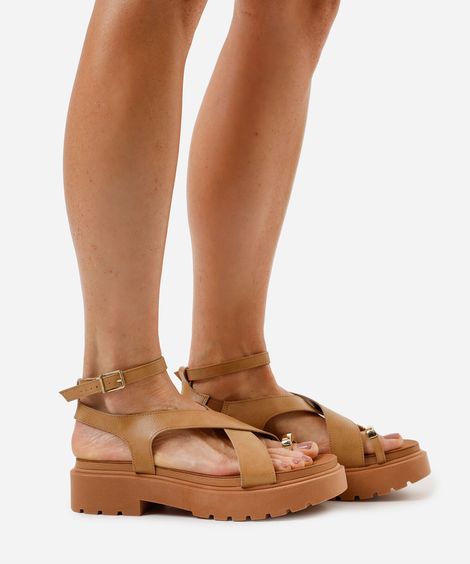 sandália flatform tratorada vizzano marrom