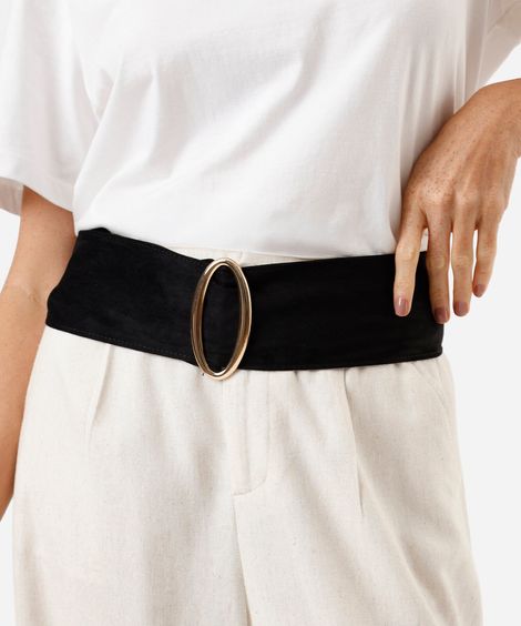 cinto faixa com fivela oval preto