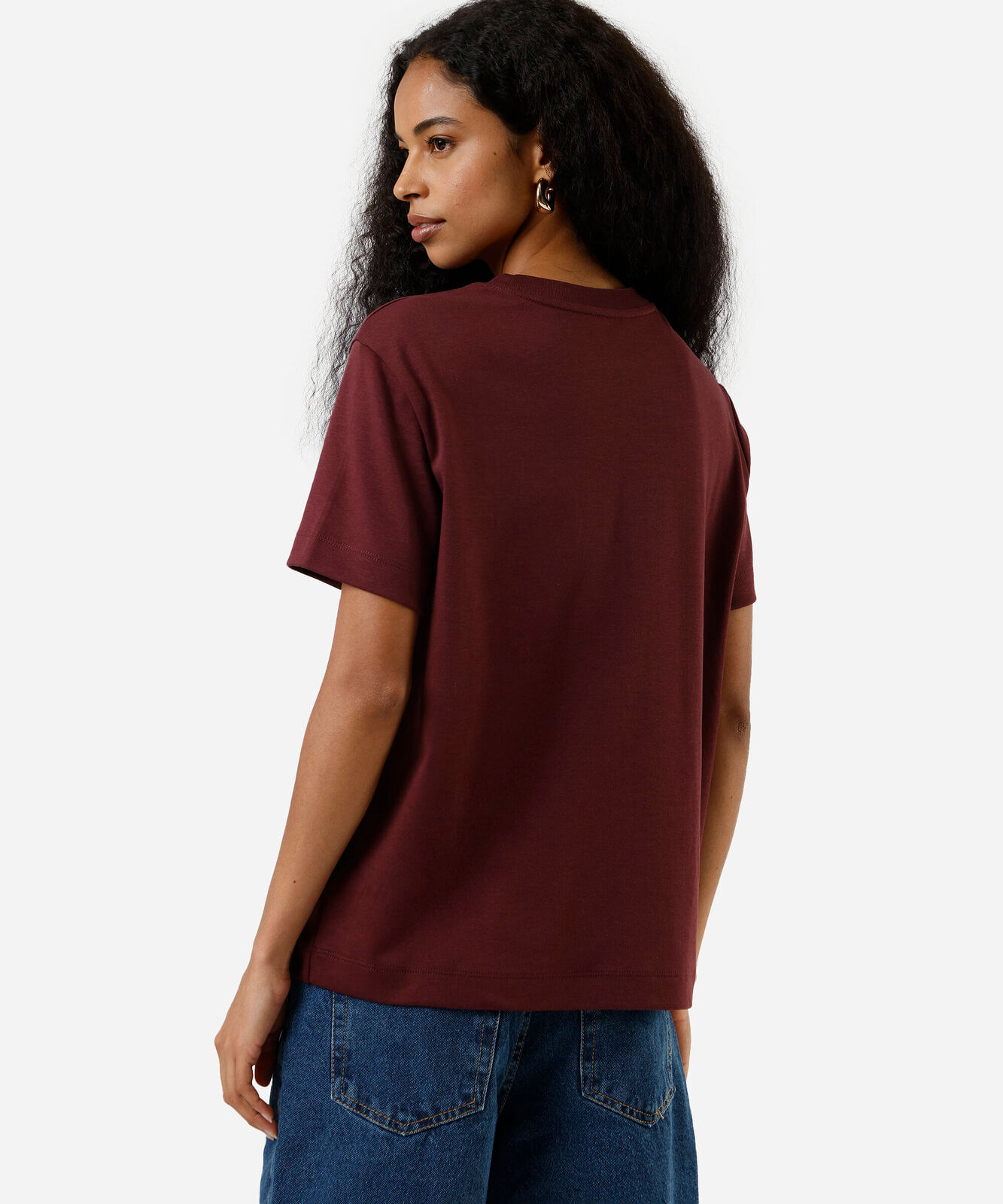 camiseta básica feminina de algodão peruano vinho