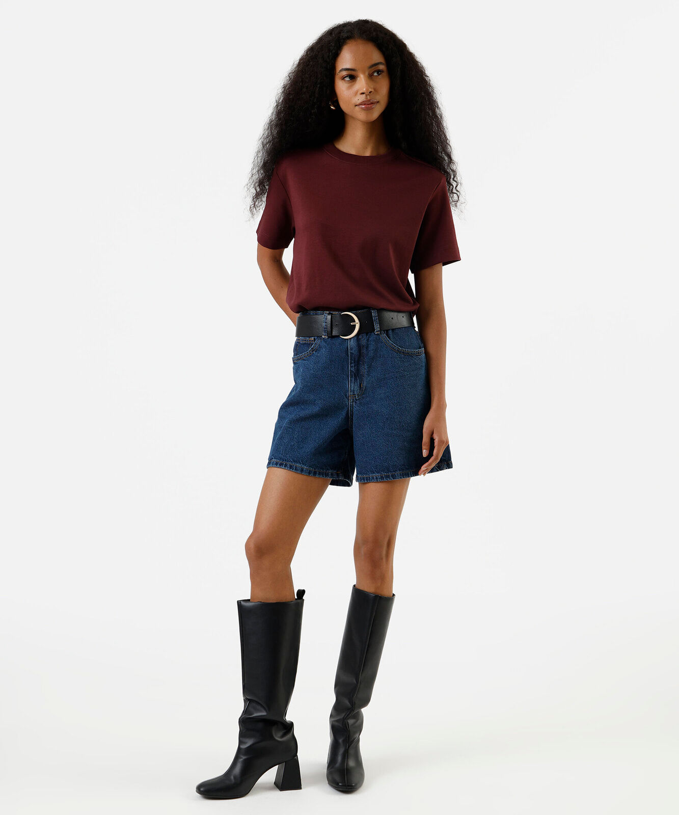 camiseta básica feminina de algodão peruano vinho