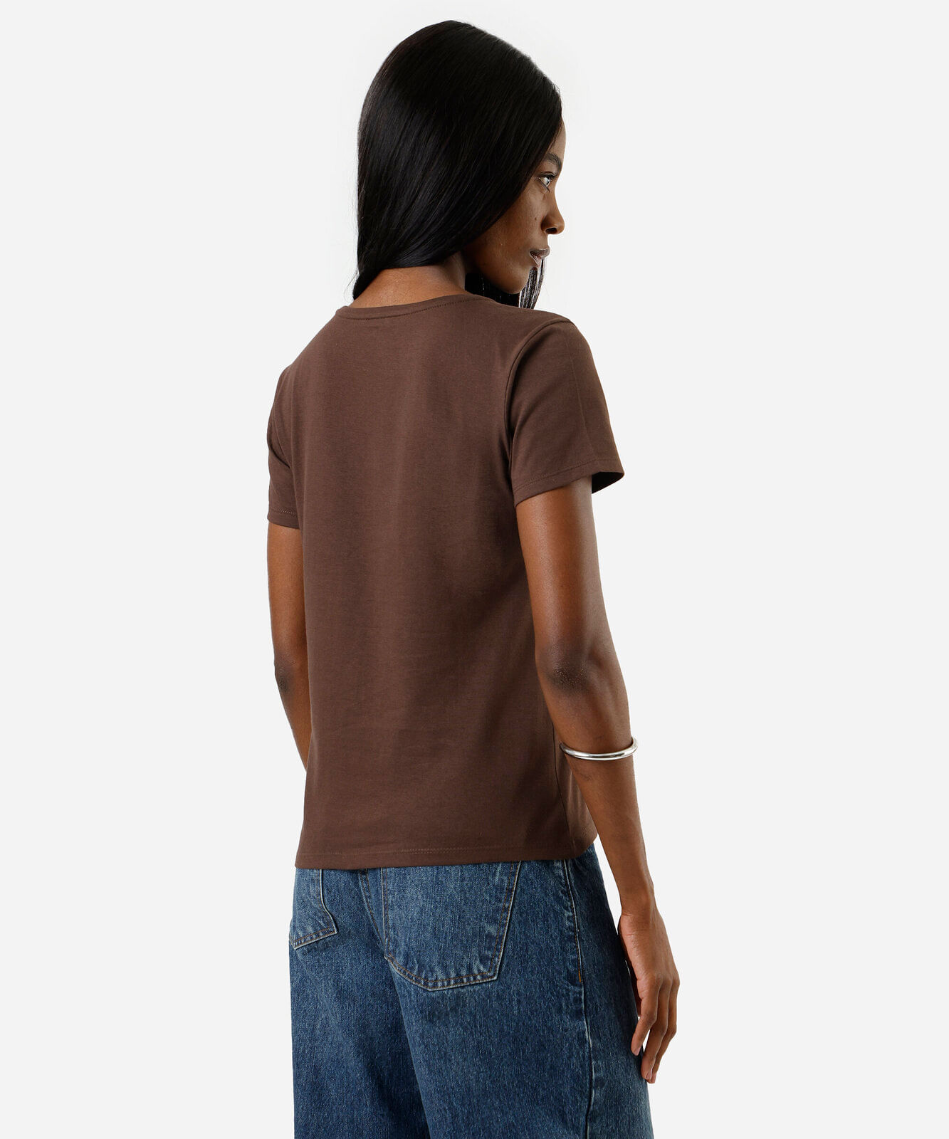 camiseta feminina de algodão manga curta gato marrom