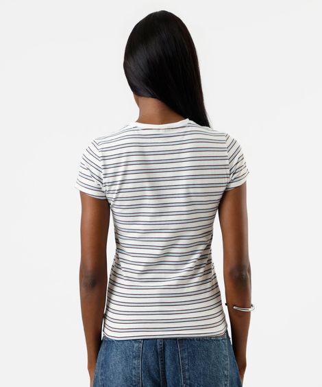 blusa baby look feminina de algodão listrada off white