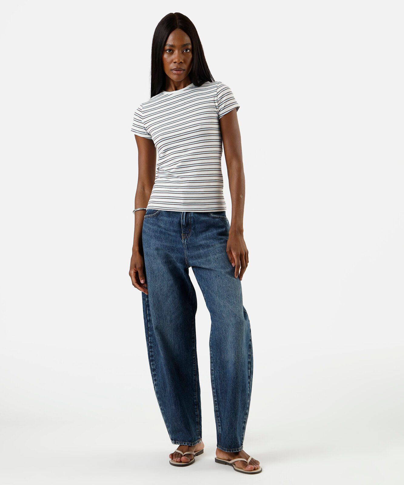 blusa baby look feminina de algodão listrada off white