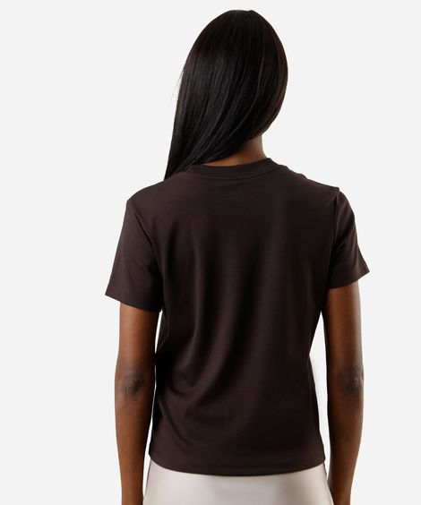 camiseta slim feminina de algodão peruano manga curta básica marrom