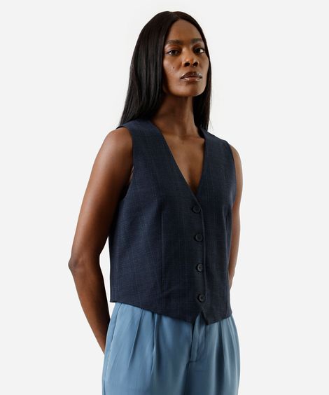 colete de alfaiataria feminino com viscose xadrez azul