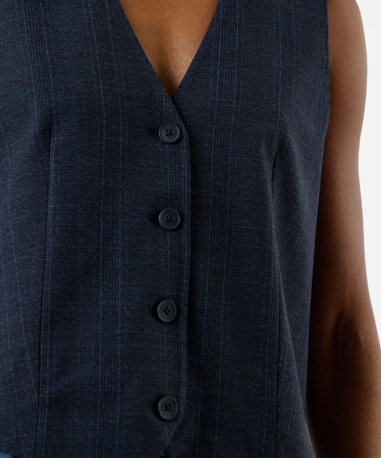 colete de alfaiataria feminino com viscose xadrez azul