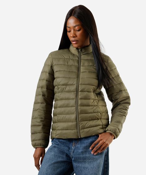 jaqueta puffer feminina gola alta verde