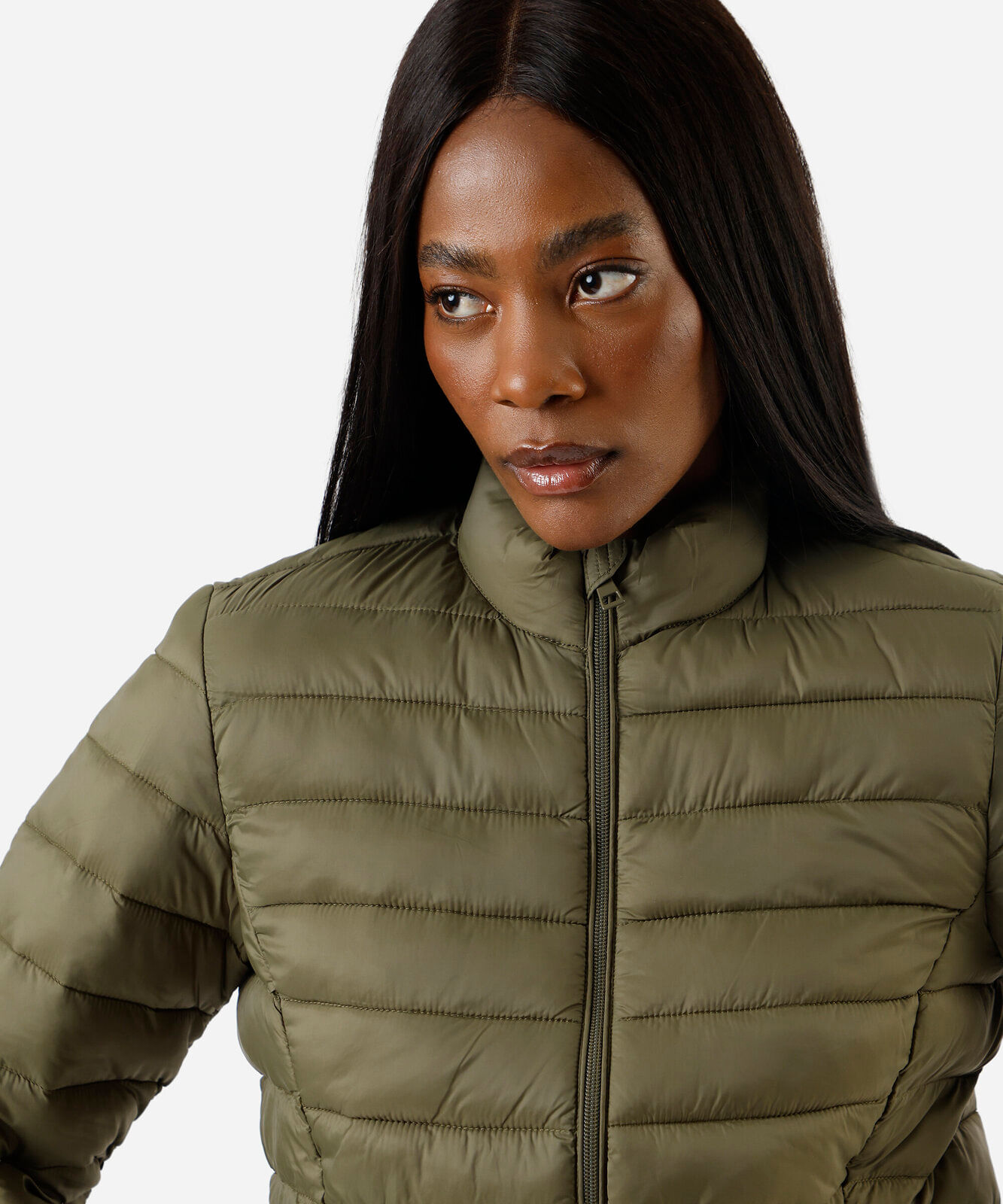 jaqueta puffer feminina gola alta verde