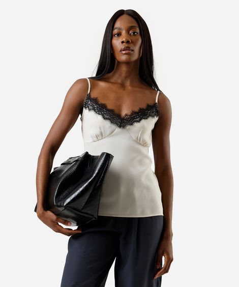 regata alça fina feminina com renda bege