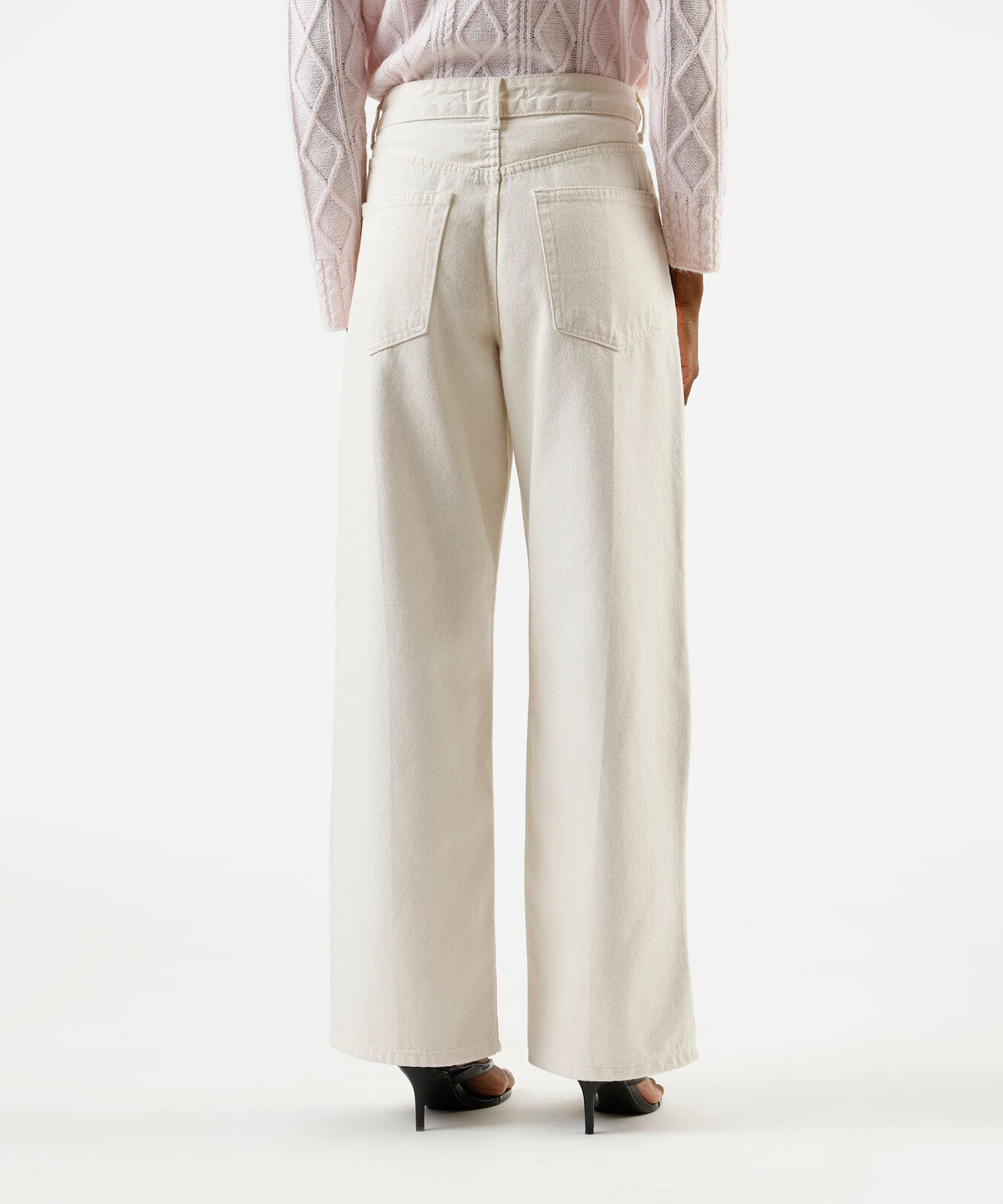 calça wide leg feminina de sarja cintura alta bege