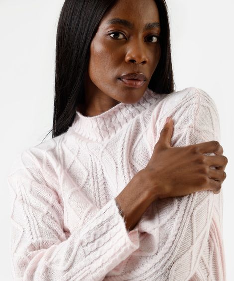 suéter feminino de tricot com lã texturizado rosa