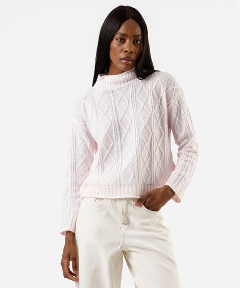 suéter feminino de tricot com lã texturizado rosa