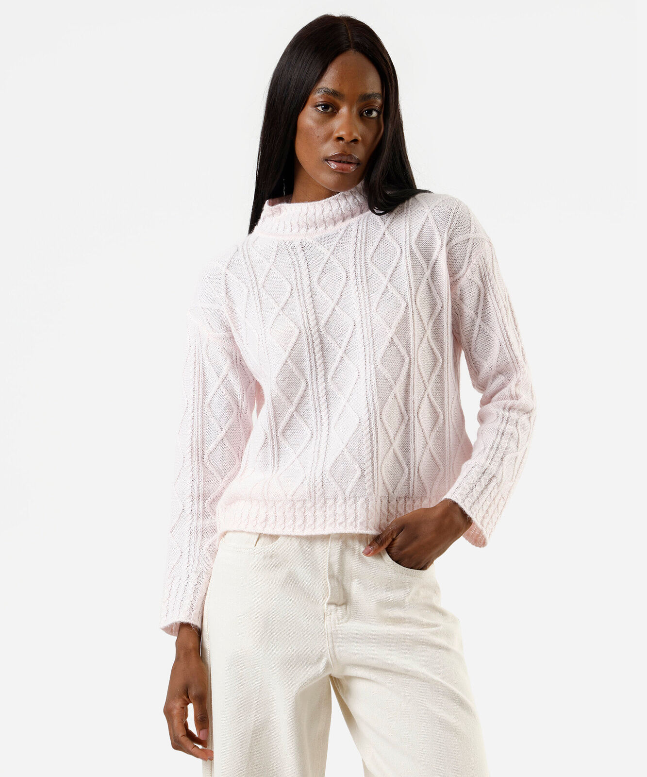suéter feminino de tricot com lã texturizado rosa