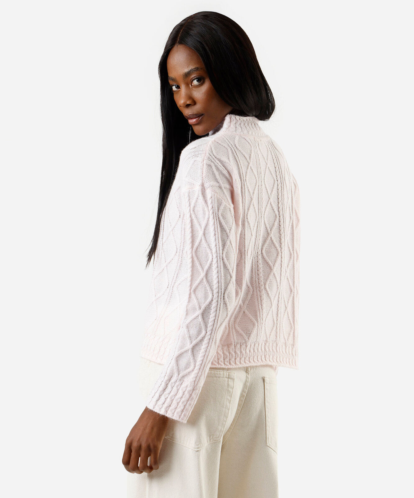 suéter feminino de tricot com lã texturizado rosa