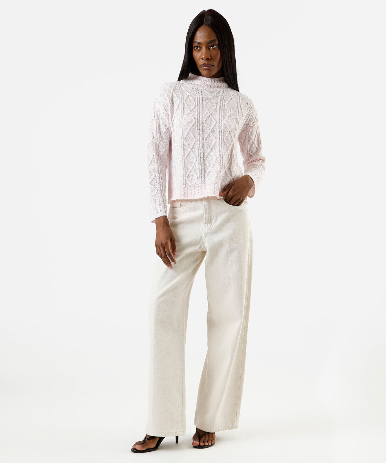 suéter feminino de tricot com lã texturizado rosa