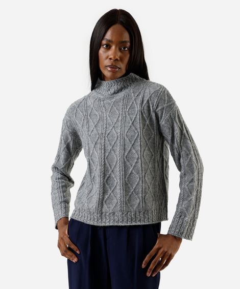 suéter feminino de tricot com lã texturizado cinza