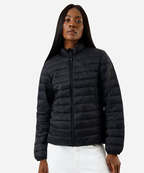 jaqueta puffer feminina gola alta preta