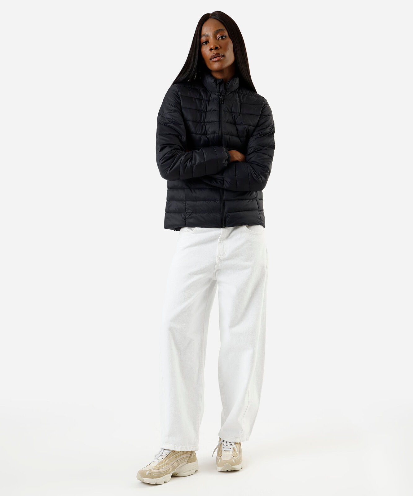 jaqueta puffer feminina gola alta preta